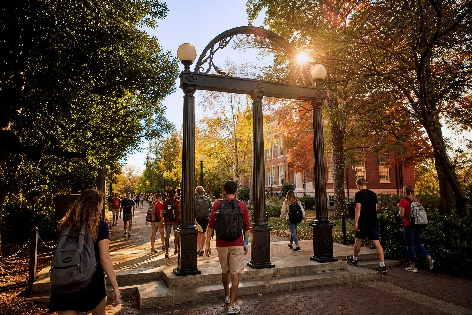 UGA 喬治亞大學的寫實校園景緻，學生在建築前漫步