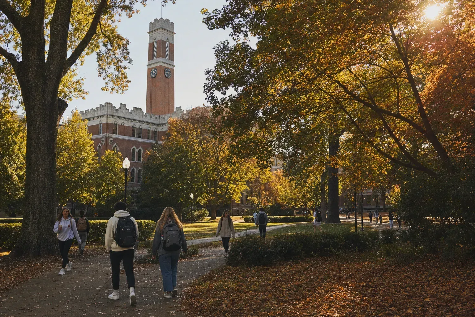 Vanderbilt University 范德堡大學的寫實校園景緻，學生在建築前漫步