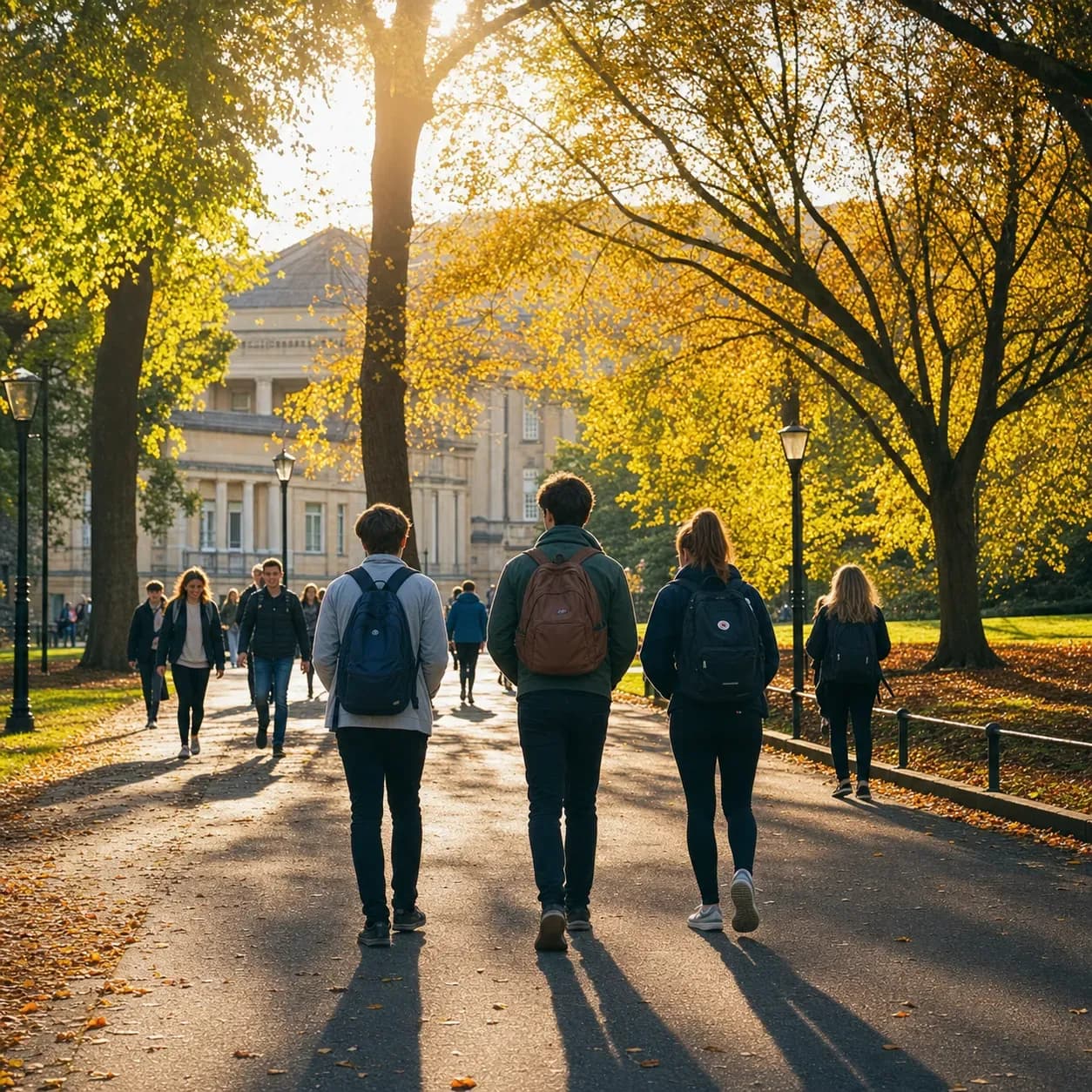 University of Bath 巴斯大學的寫實校園景緻，學生在建築前漫步