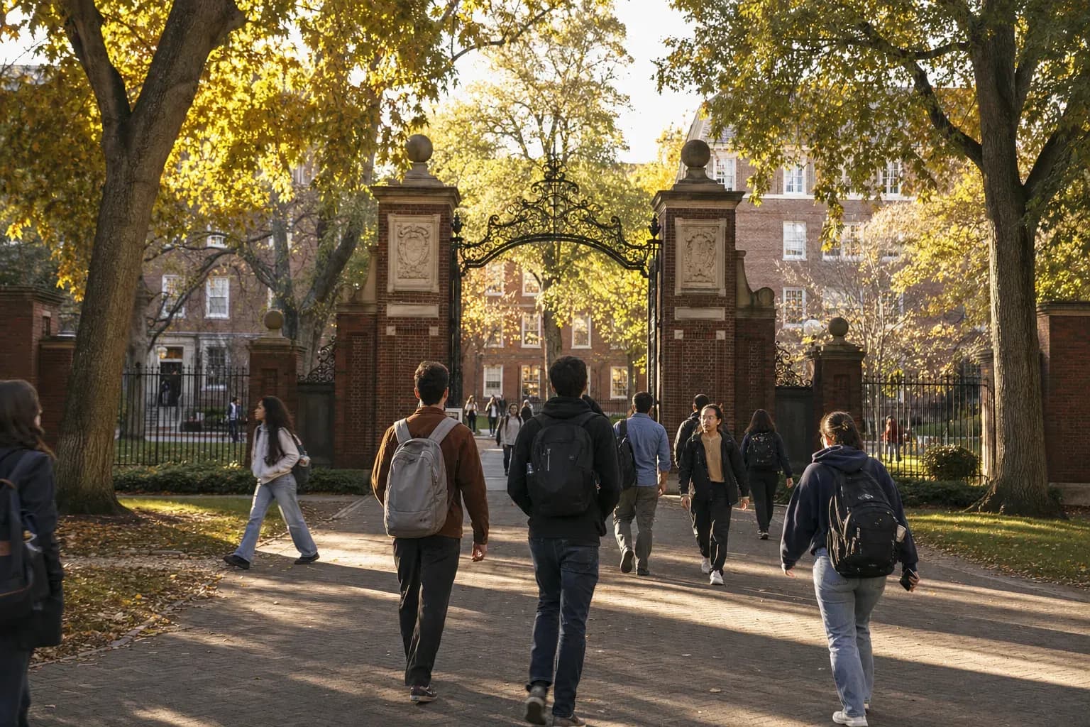 Brown University 布朗大學的寫實校園景緻，學生在建築前漫步