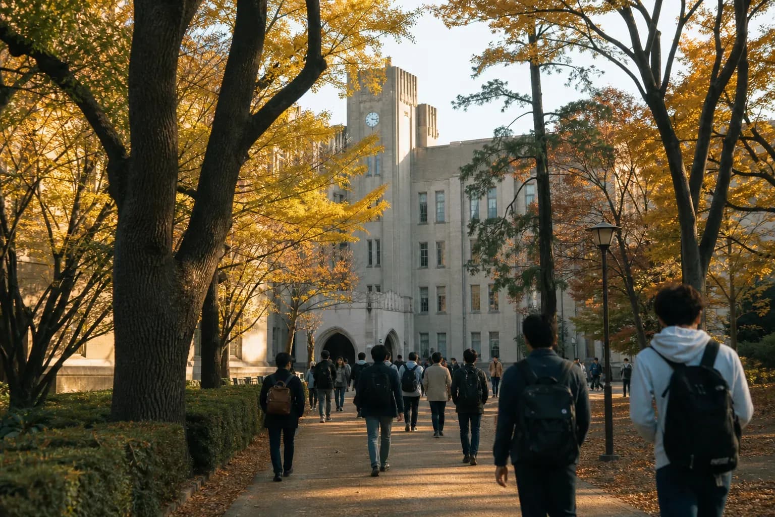 Institute of Science Tokyo 東京科學大學的寫實校園景緻，學生在建築前漫步