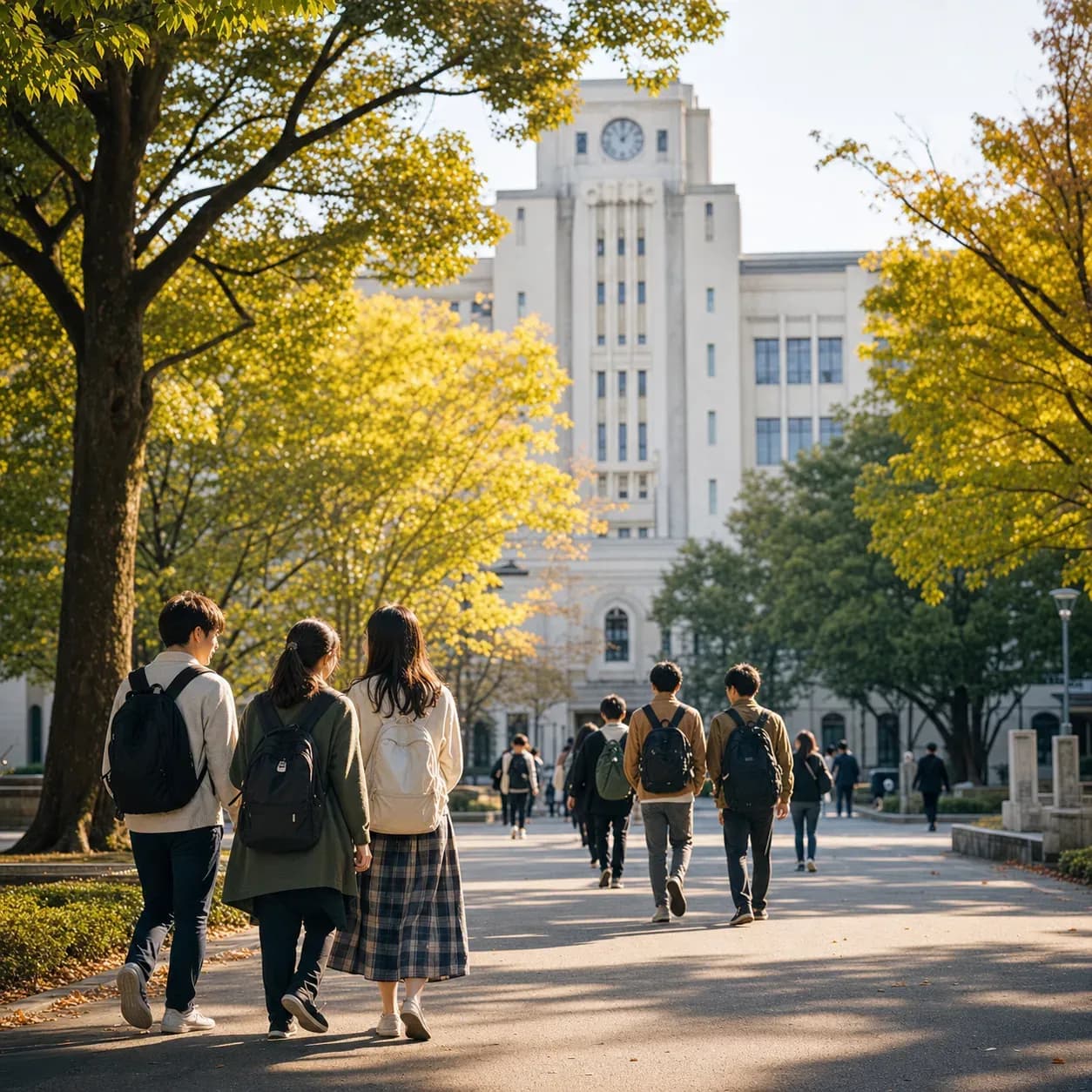 Osaka University 大阪大學的寫實校園景緻，學生在建築前漫步