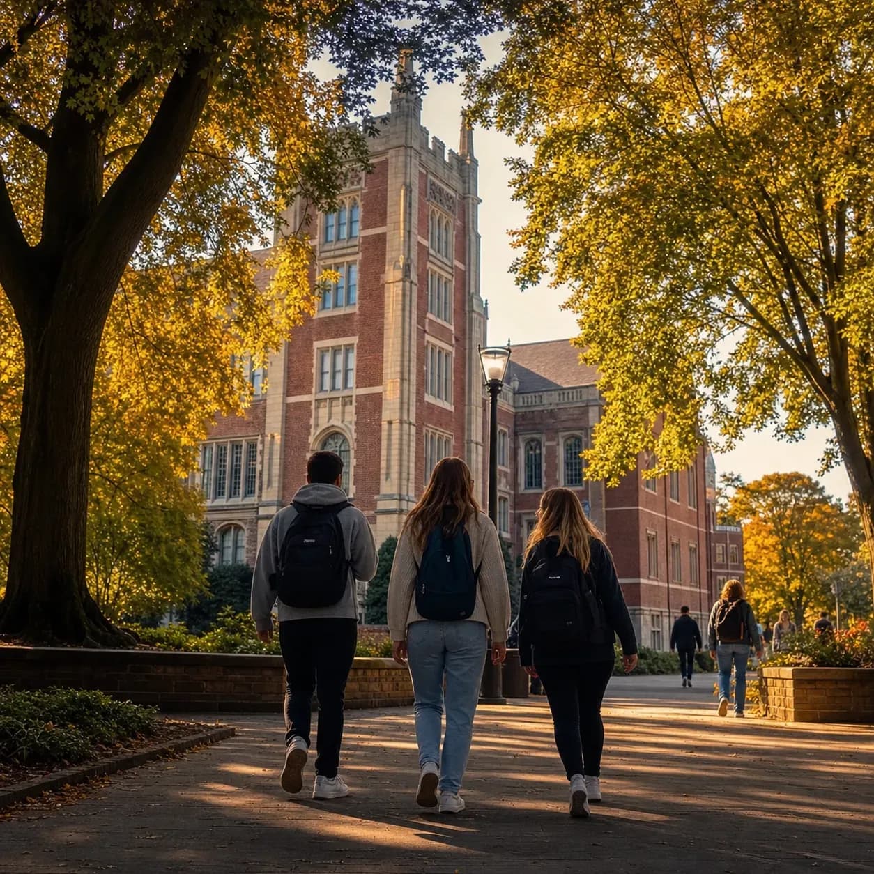 University of Newcastle 紐卡索大學的寫實校園景緻，學生在建築前漫步