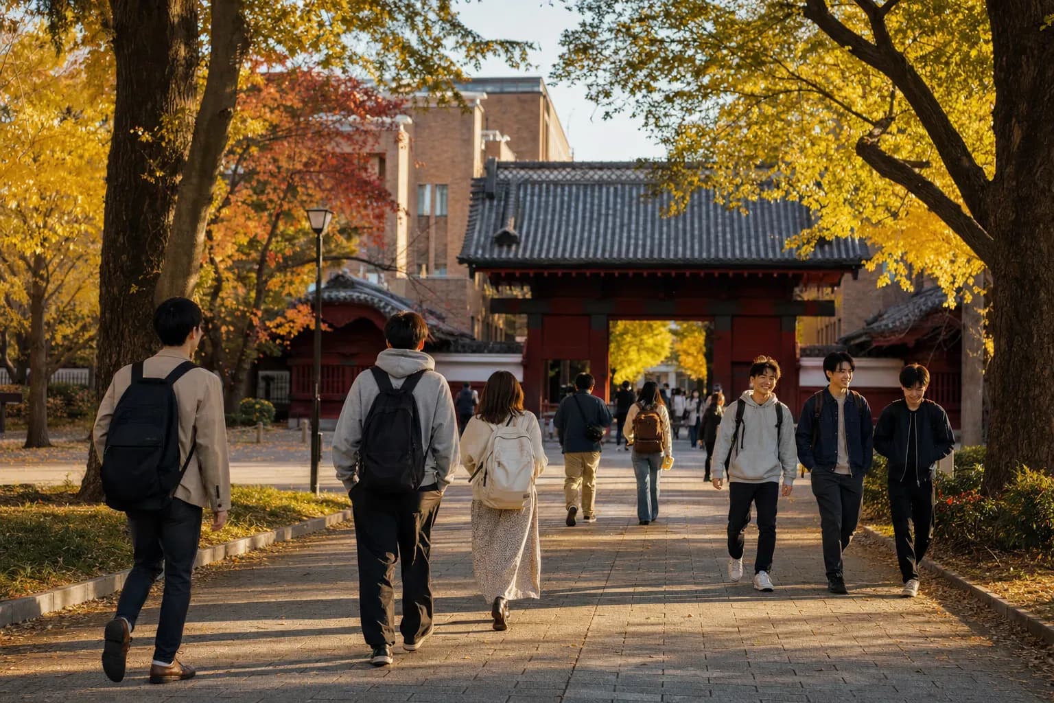 University of Tokyo 東京大學的寫實校園景緻，學生在建築前漫步