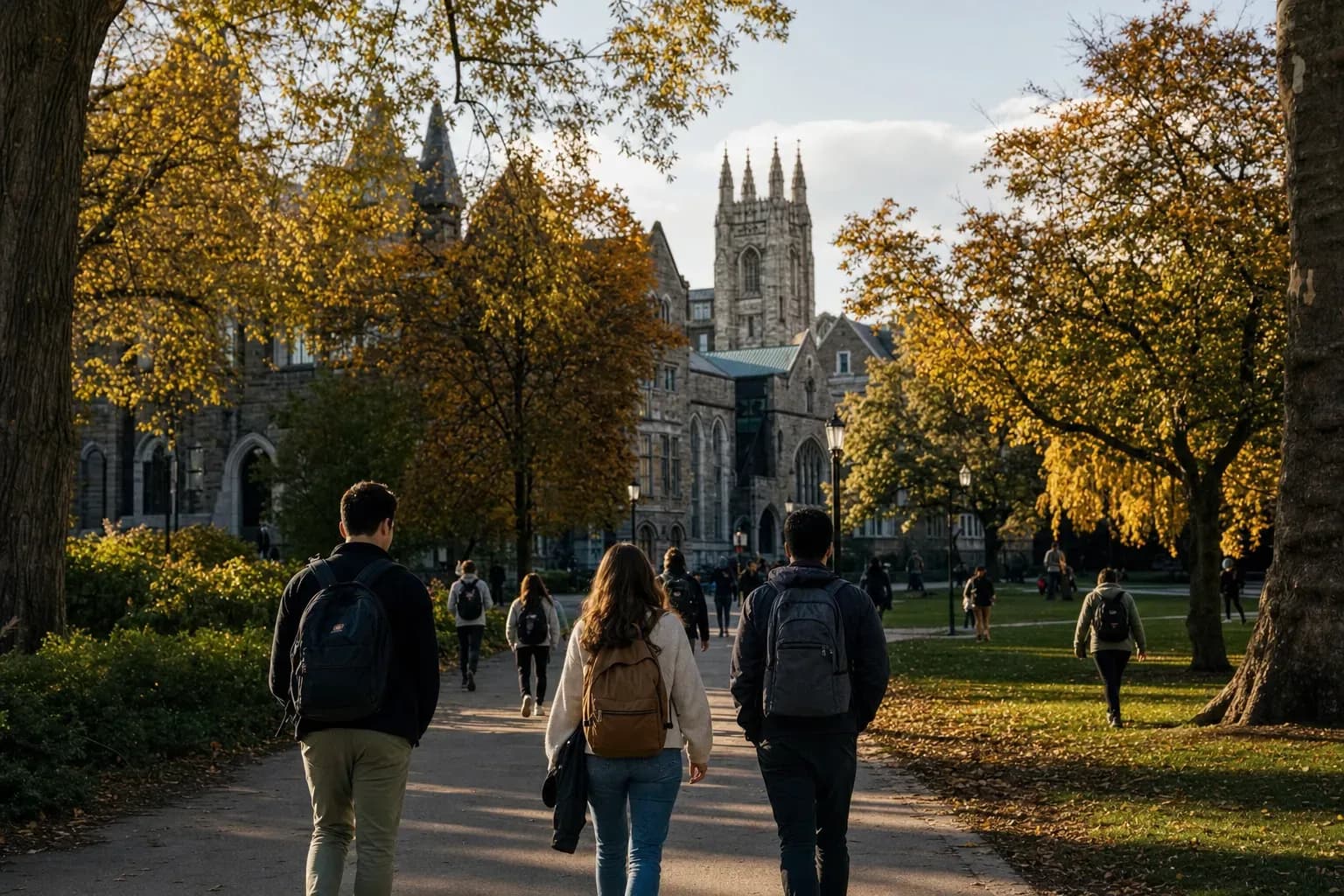 University of Toronto 多倫多大學的寫實校園景緻，學生在建築前漫步