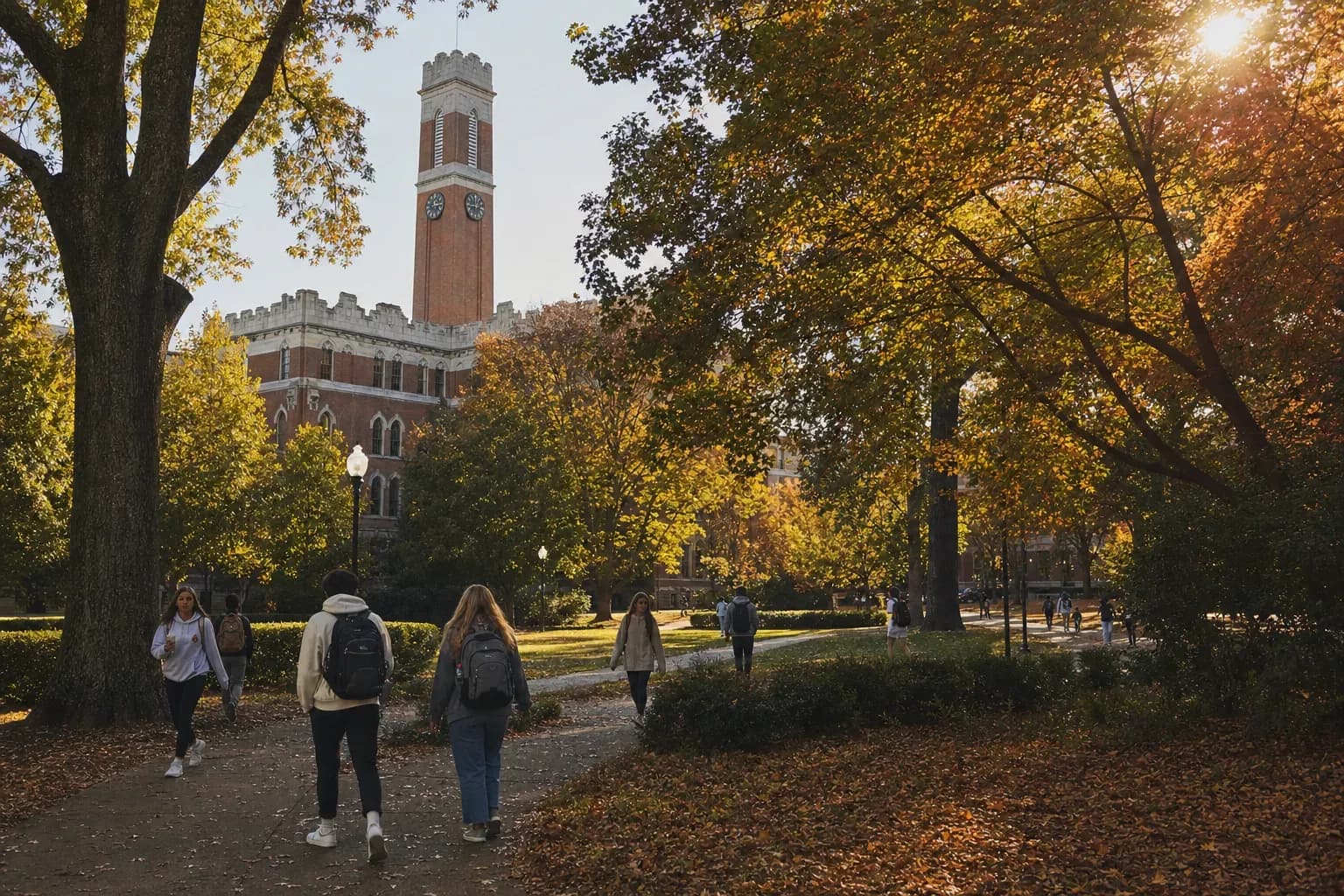 Vanderbilt University 范德堡大學的寫實校園景緻，學生在建築前漫步