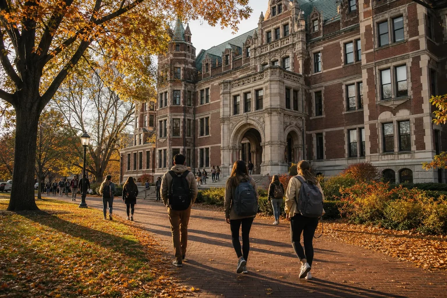 Boston University 波士頓大學的寫實校園景緻,學生在建築前漫步