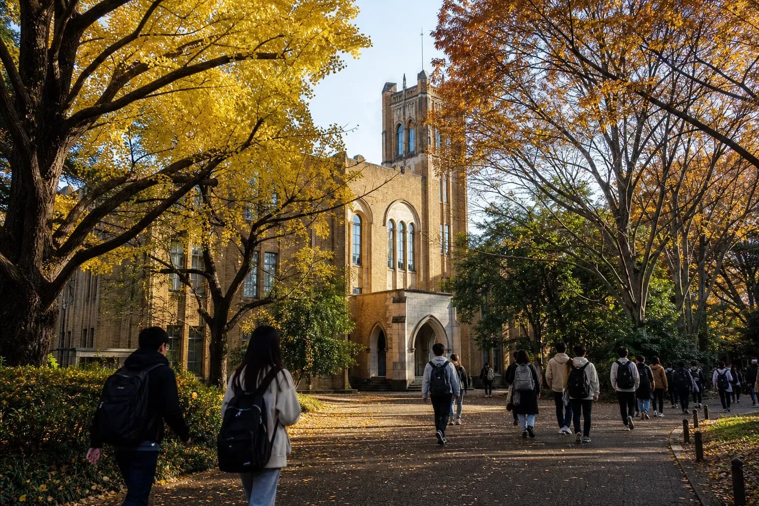 Chiba University 千葉大學的寫實校園景緻,學生在建築前漫步