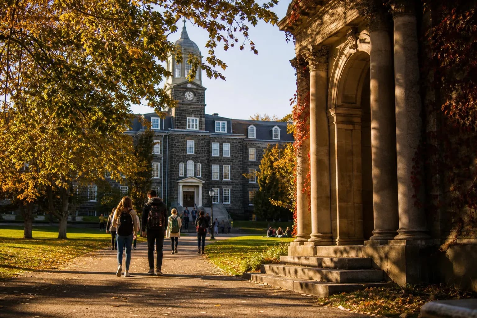 Dalhousie University 達爾豪斯大學的寫實校園景緻,學生在建築前漫步