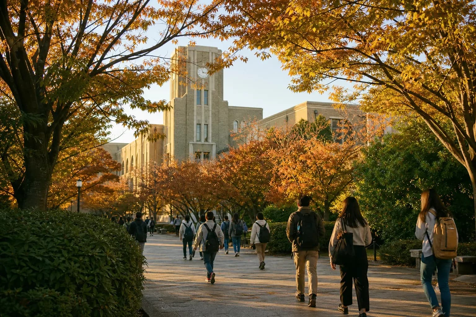 Kobe University 神戶大學的寫實校園景緻,學生在建築前漫步