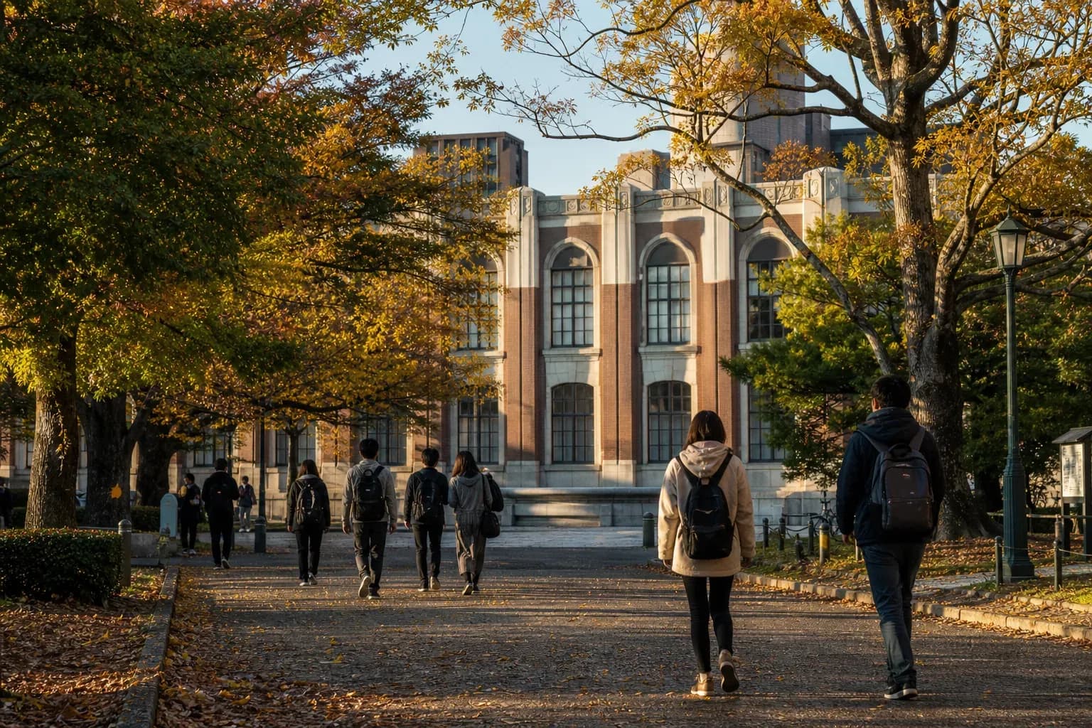 Kyoto University 京都大學的寫實校園景緻,學生在建築前漫步