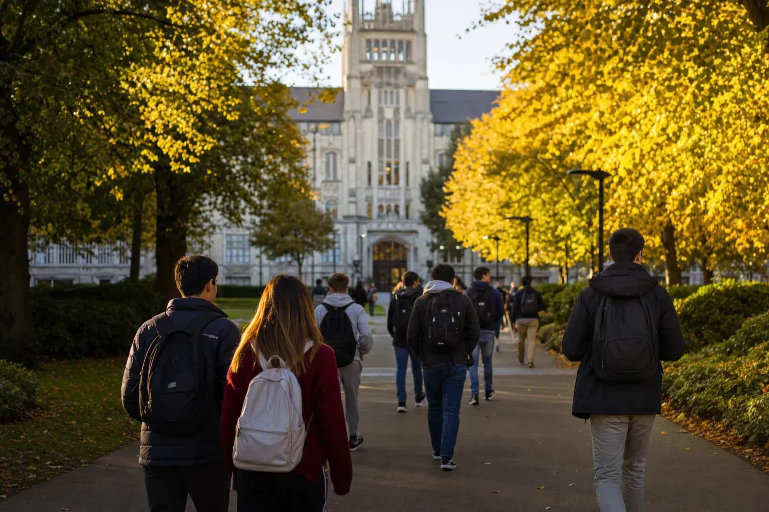 Loughborough University 拉夫堡大學的寫實校園景緻,學生在建築前漫步