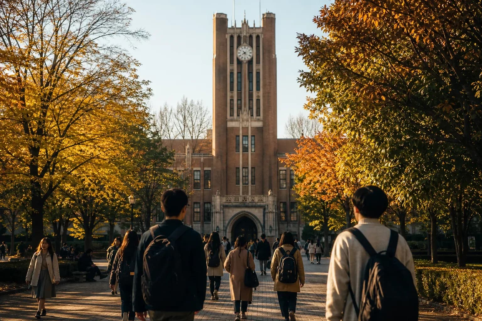 Meiji University 明治大學的寫實校園景緻,學生在建築前漫步