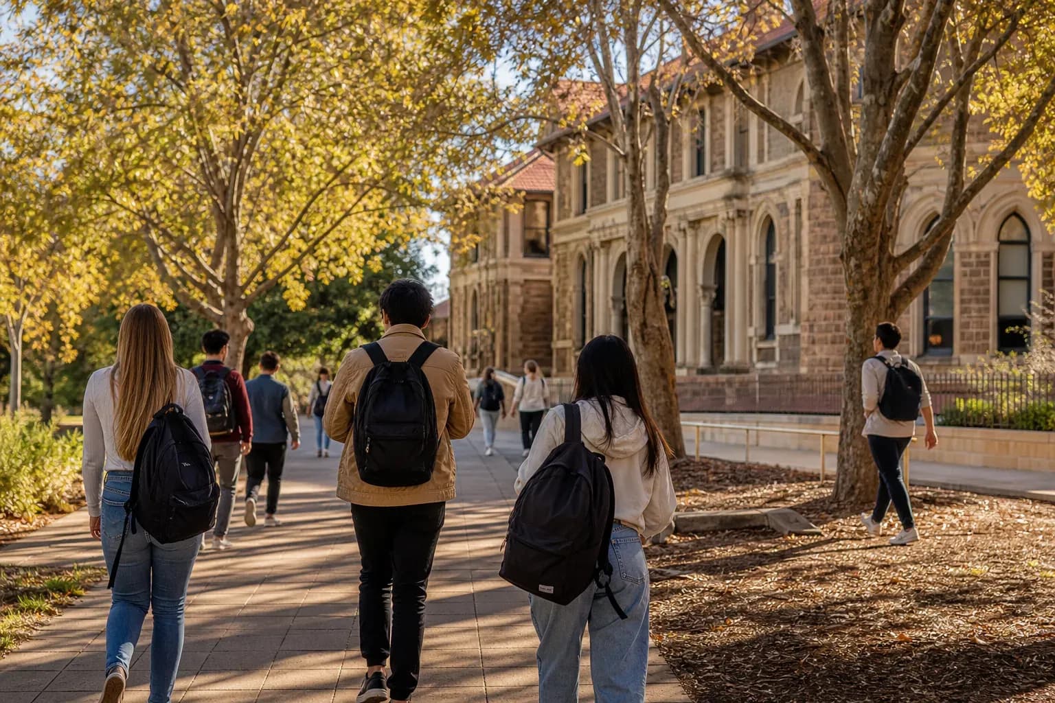 Murdoch University 梅鐸大學的寫實校園景緻,學生在建築前漫步