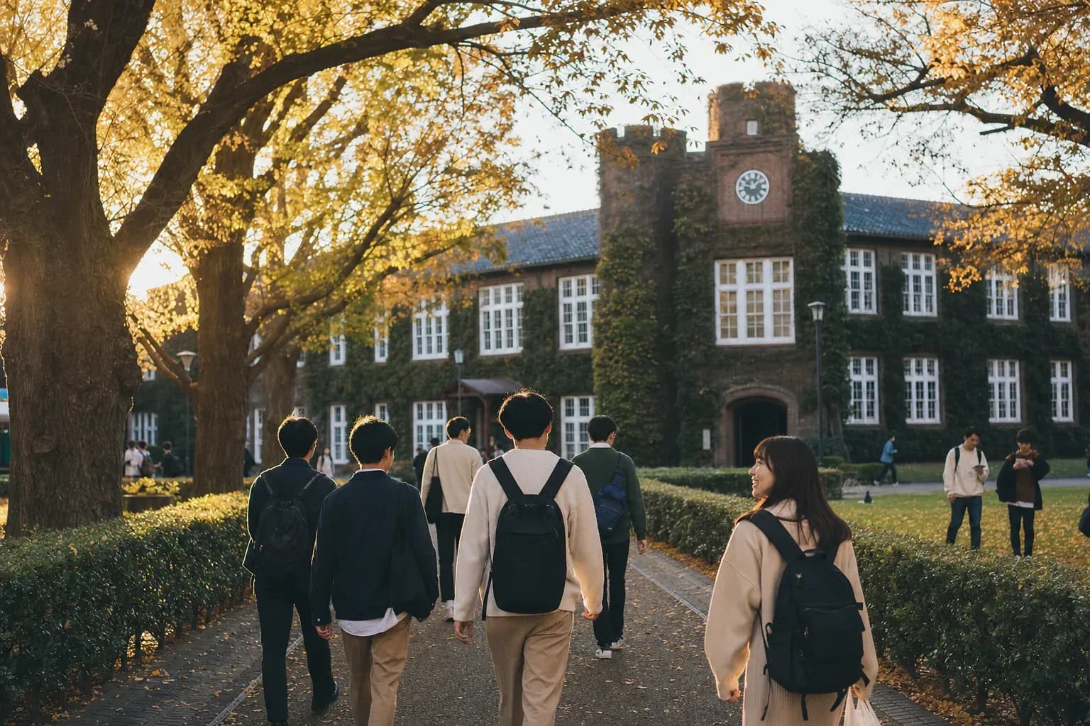 Rikkyo University 立教大學的寫實校園景緻,學生在建築前漫步