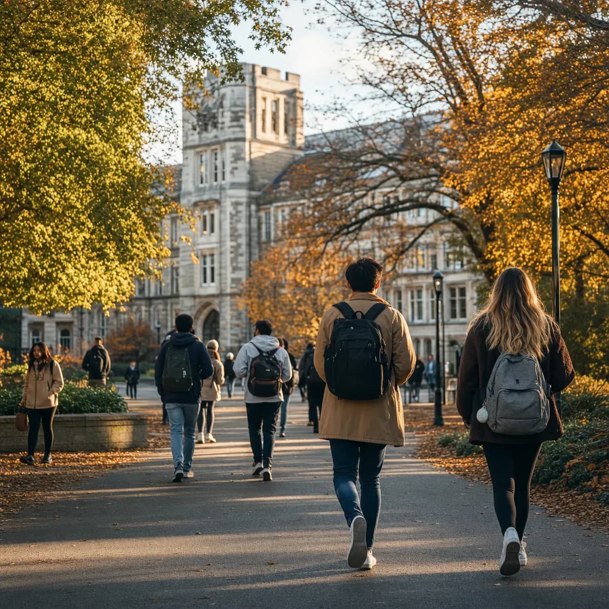 University of Southampton 南安普敦大學的寫實校園景緻,學生在建築前漫步