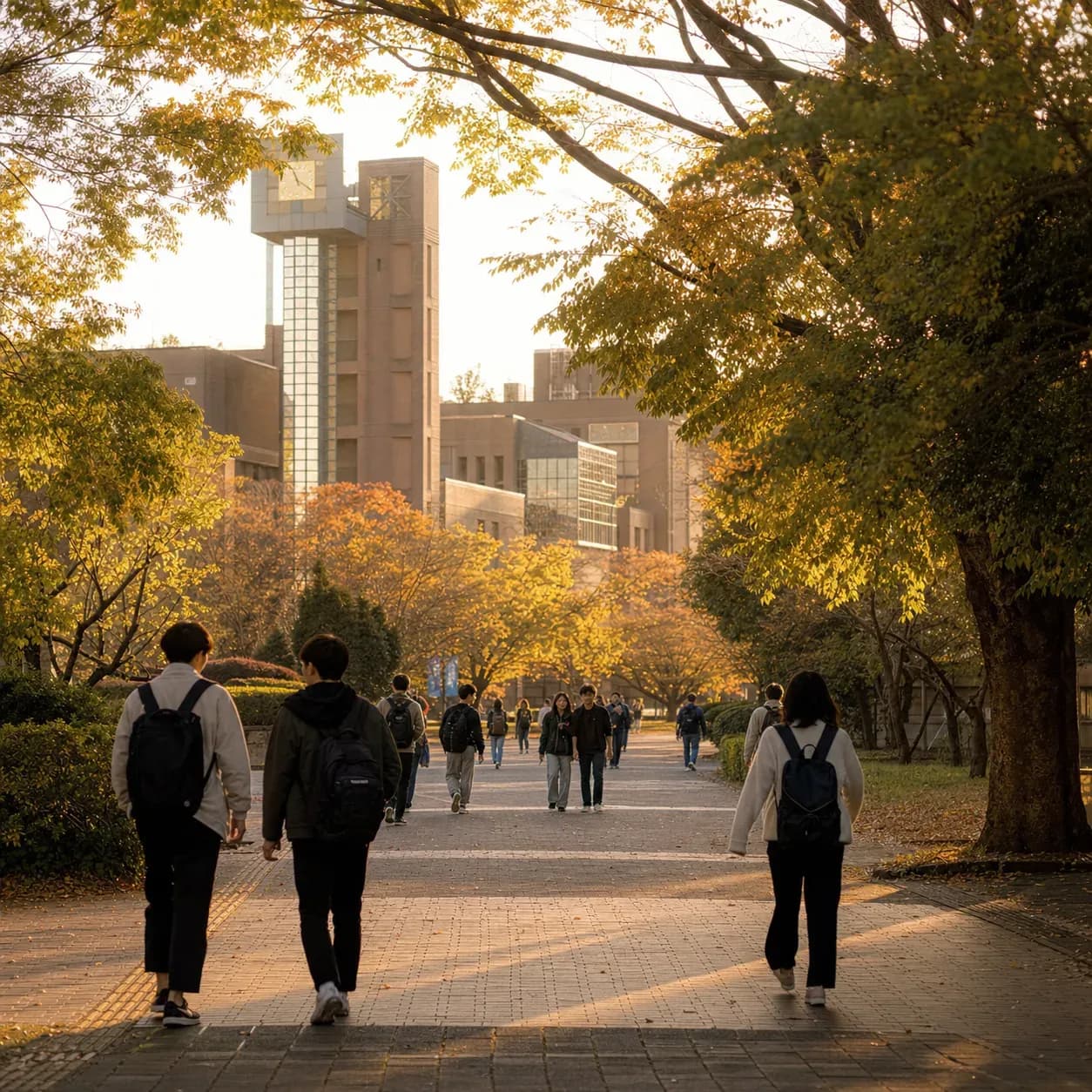 University of Tsukuba 筑波大學的寫實校園景緻,學生在建築前漫步