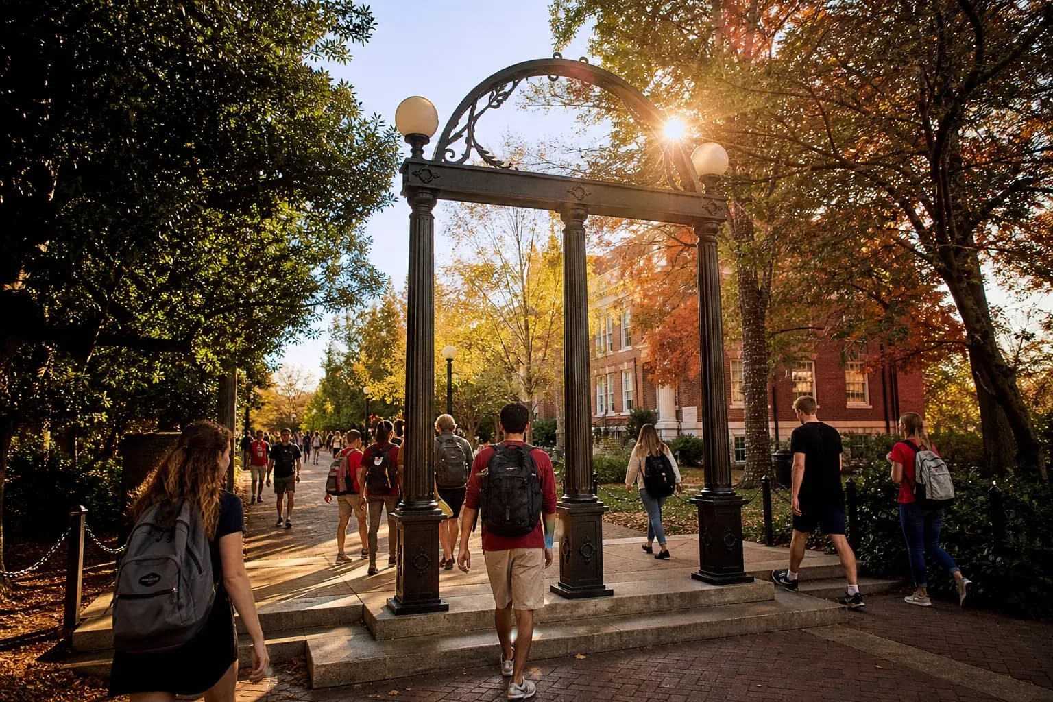 UGA 喬治亞大學的寫實校園景緻,學生在建築前漫步