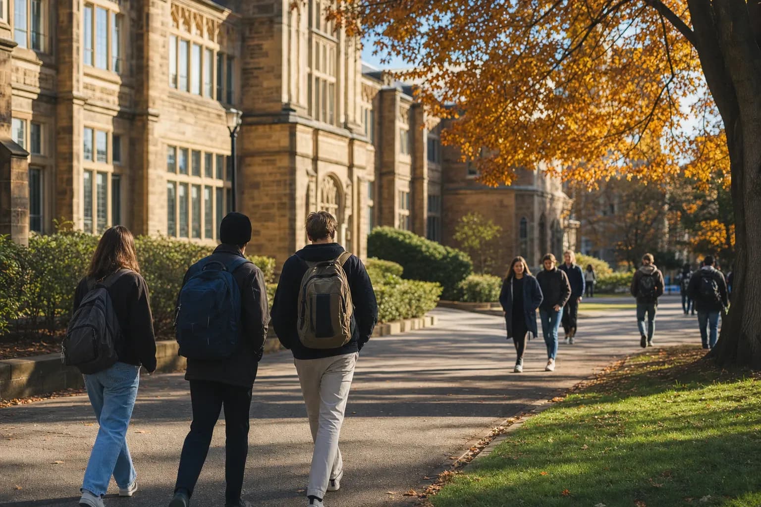 University of Tasmania 塔斯馬尼亞大學的寫實校園景緻,學生在建築前漫步