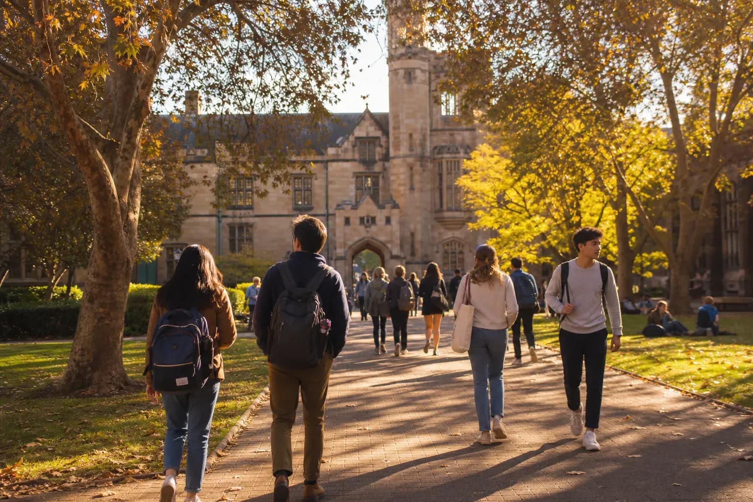 UNSW Sydney 新南威爾斯大學的寫實校園景緻,學生在建築前漫步