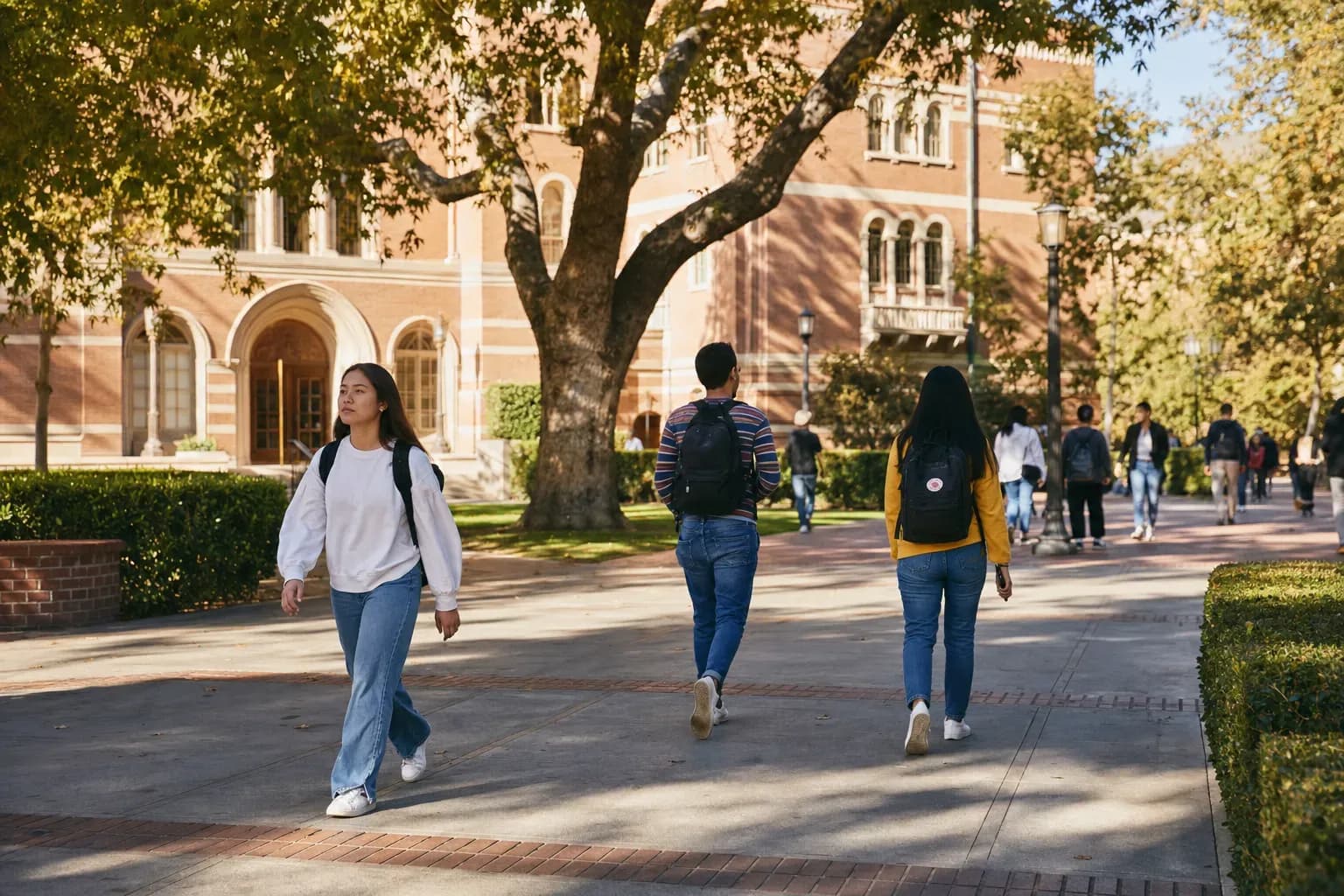USC 南加州大學的寫實校園景緻,學生在建築前漫步