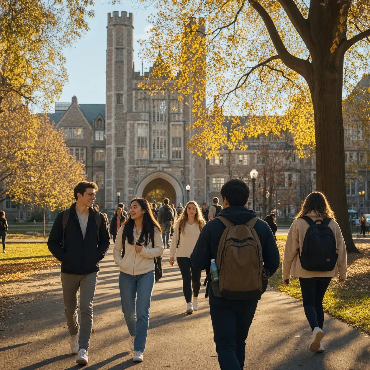 Washington University in St. Louis 聖路易華盛頓大學的寫實校園景緻,學生在建築前漫步