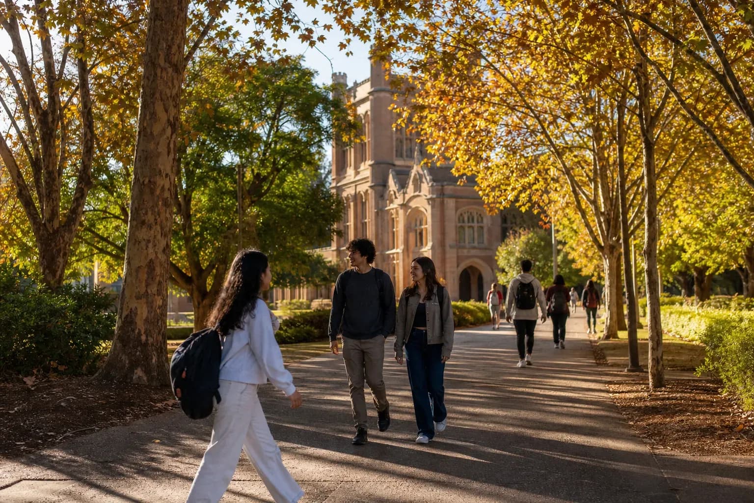 Western Sydney University 西雪梨大學的寫實校園景緻,學生在建築前漫步